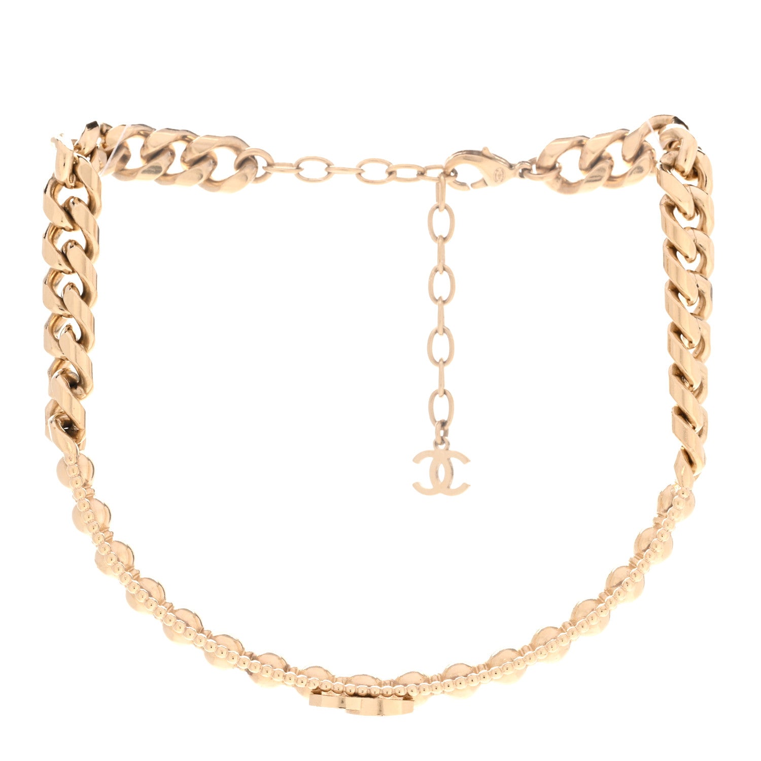 Chanel Metal Crystal Bead Chain Link CC Choker Necklace Gold 3 of 5