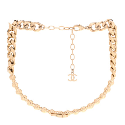 Chanel Metal Crystal Bead Chain Link CC Choker Necklace Gold 3 of 5