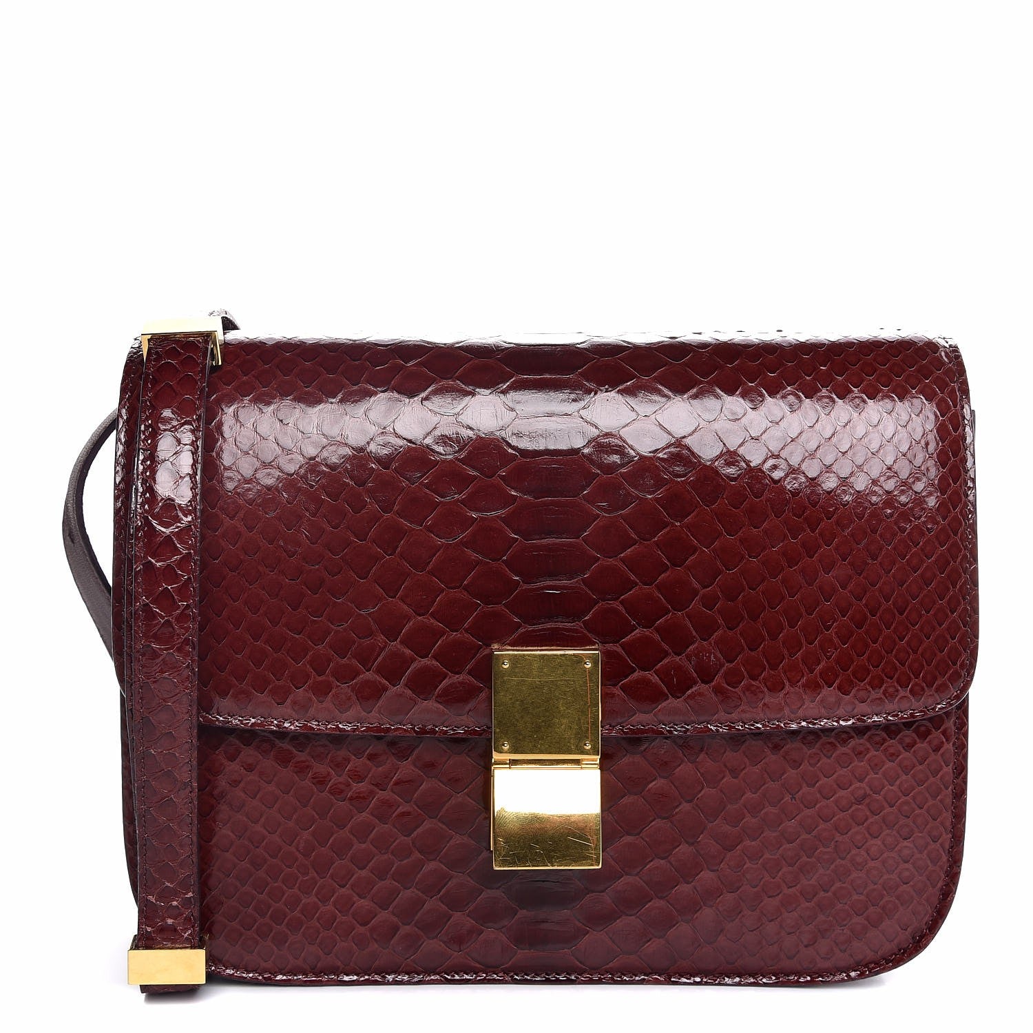 Celine Python Medium Classic Box Flap Bag Burgundy 1 of 7