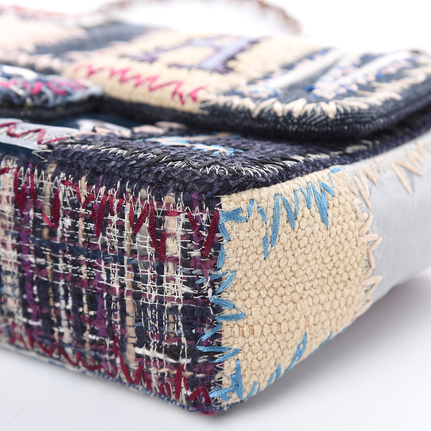 Denim Tweed Patchwork Medium Single Flap Multicolor