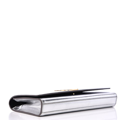 Saint Laurent Metallic Calfskin Classic Monogram Cassandre Clutch Argento 3 of 11