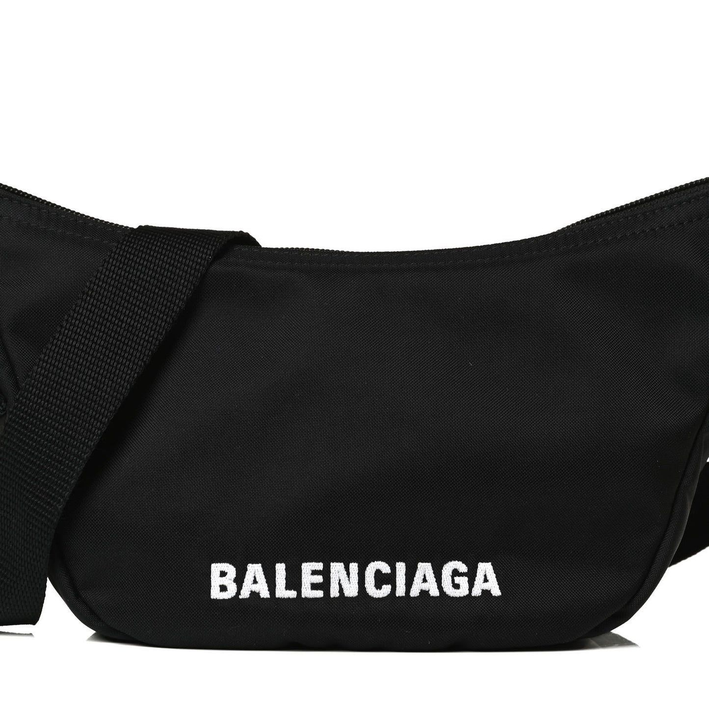 Recycled Sport Nylon Logo Embroidered Wheel Sling Bag Black White