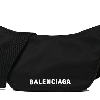 Balenciaga Recycled Sport Nylon Logo Embroidered Wheel Sling Bag Black White 7 of 10