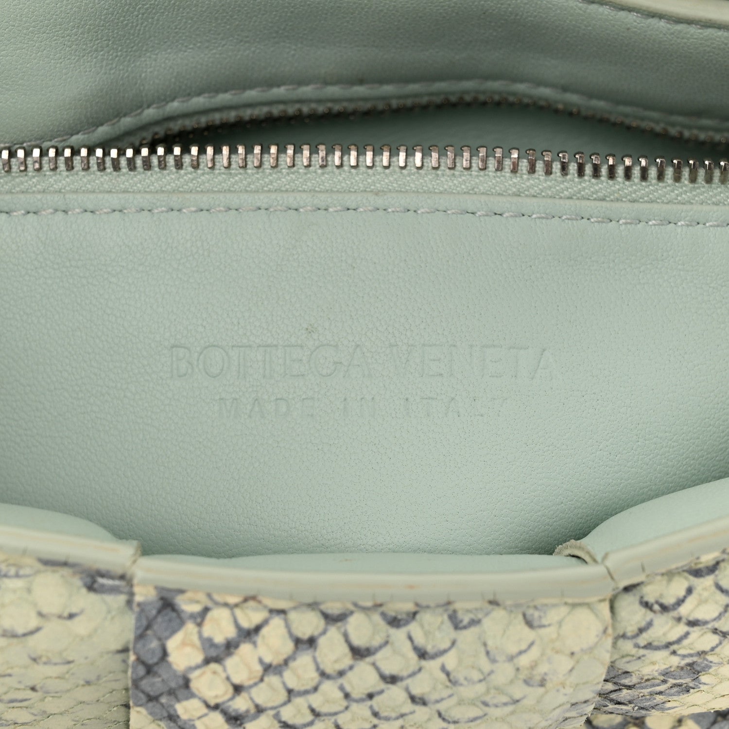 Bottega Veneta Goatskin Python Embossed Padded Cassette Crossbody Bag Kiwi Black Silver 7 of 11