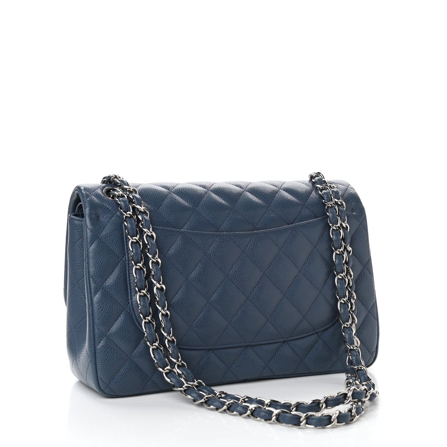 Caviar Quilted Jumbo Double Flap Navy Blue