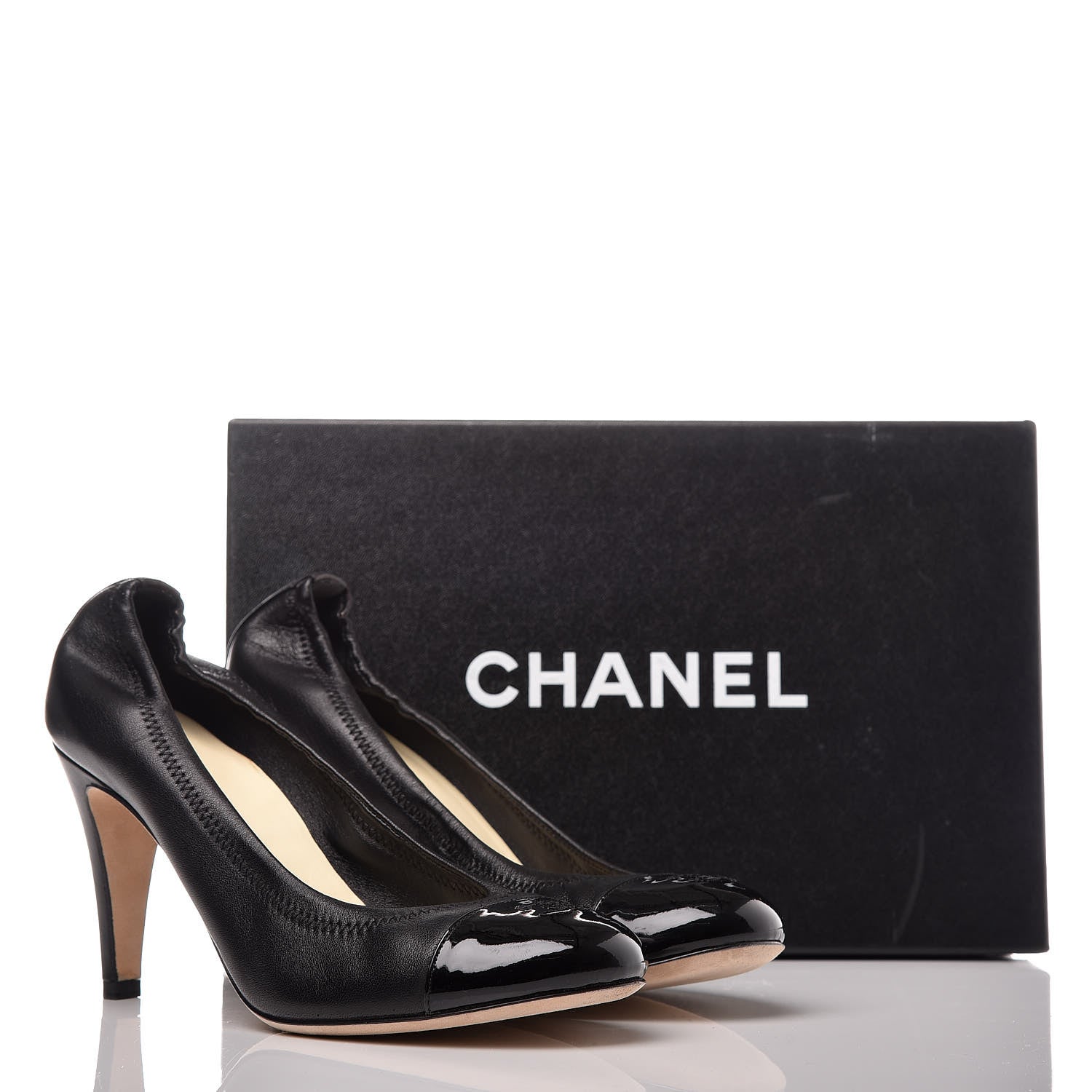 Chanel Lambskin Patent CC Elastic Pumps 38.5 Black 12 of 12