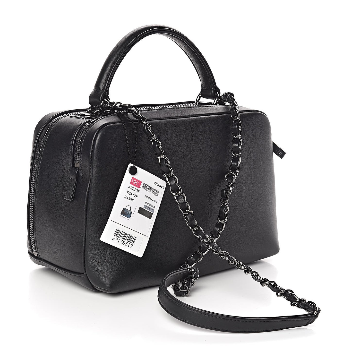 Calfskin Small Trendy CC Bowling Bag Black
