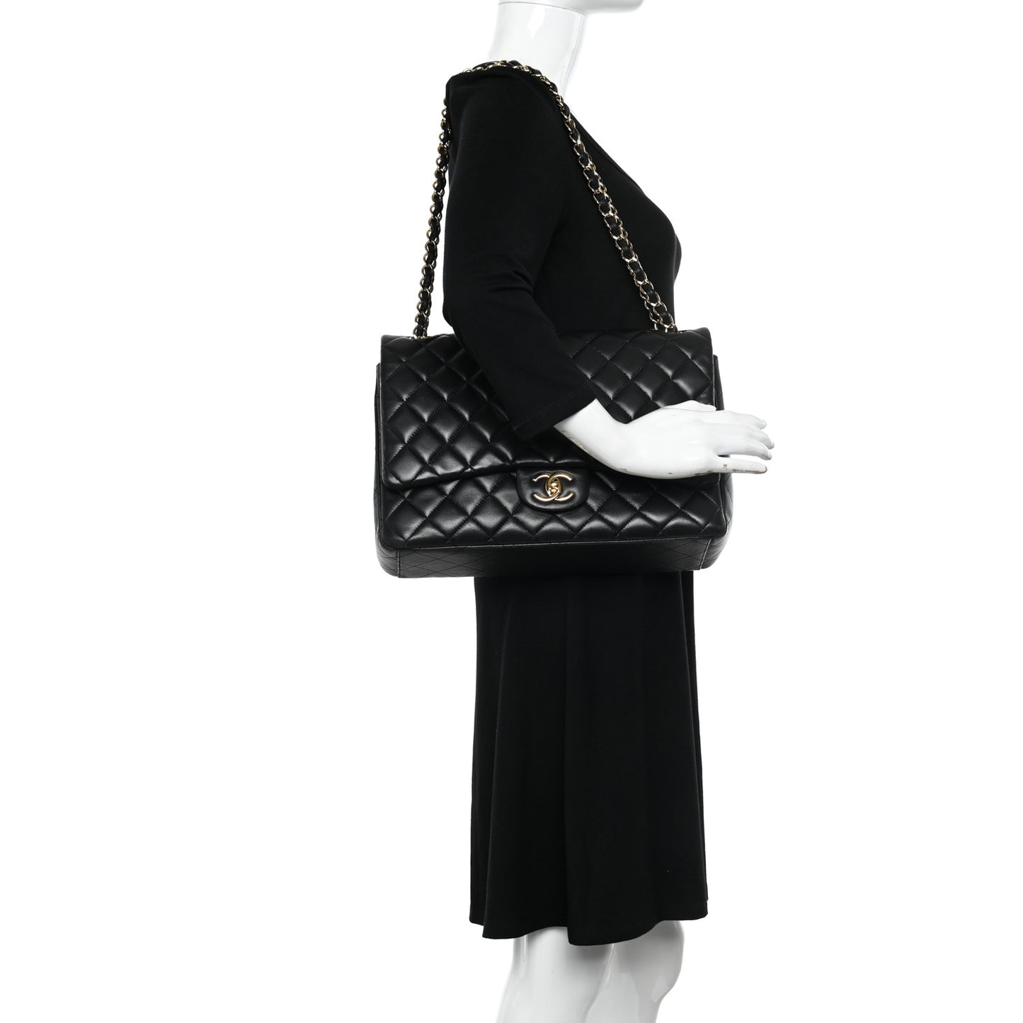 Lambskin Quilted Maxi Double Flap Black