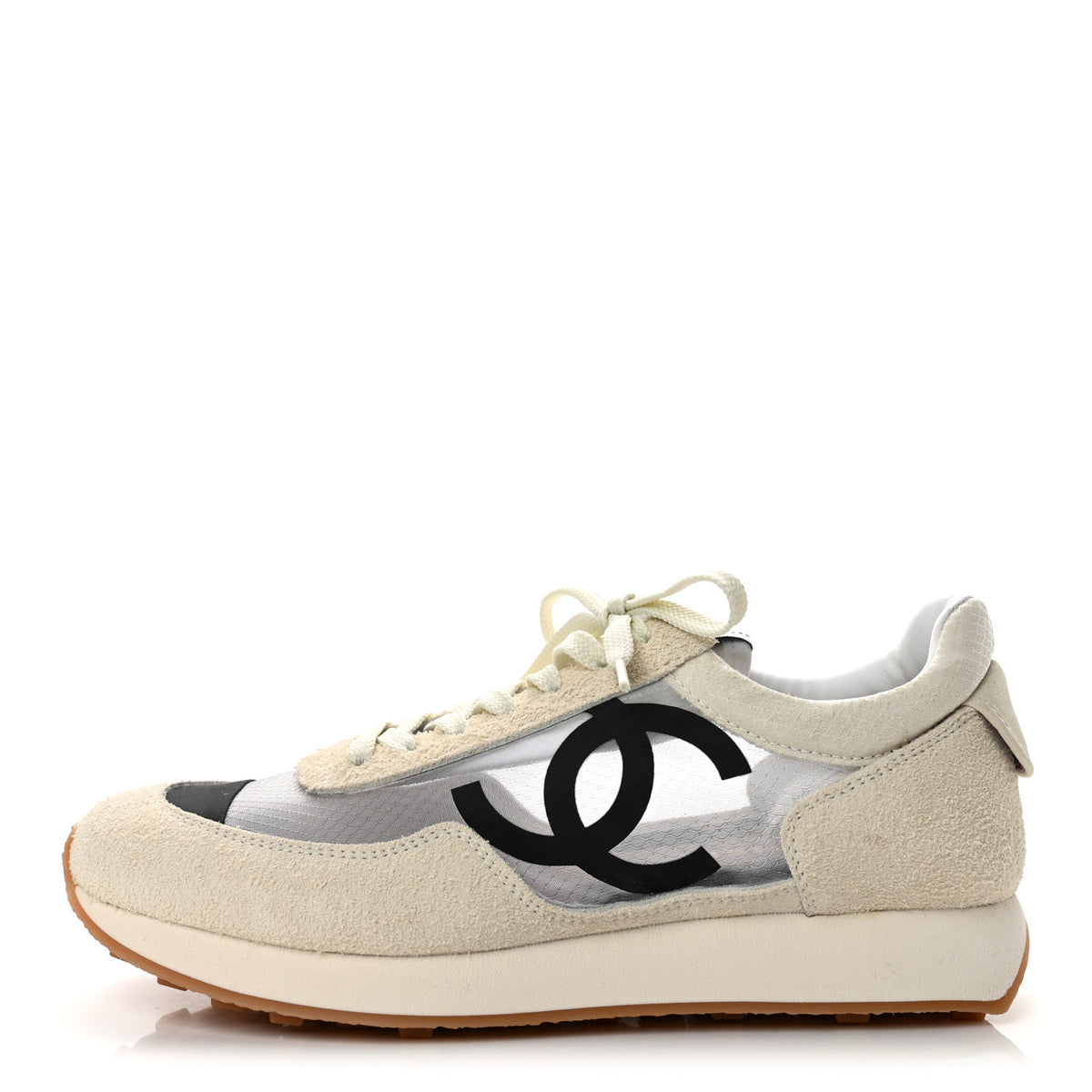 Chanel Suede Mesh Womens CC Sneakers 40 White Black 1 of 10