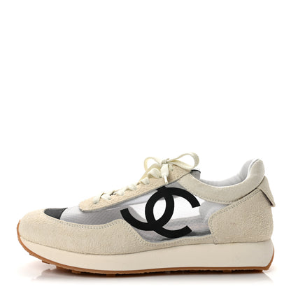 Chanel Suede Mesh Womens CC Sneakers 40 White Black 1 of 10