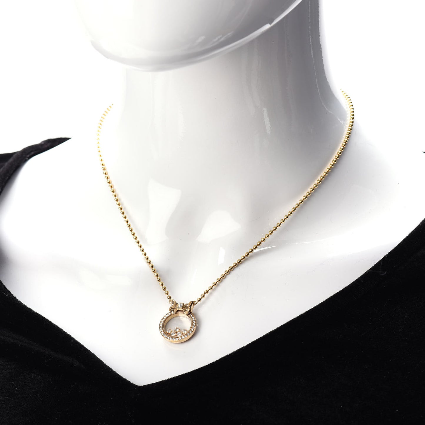 18K Yellow Gold 5 Happy Diamonds Bow Pendant Necklace