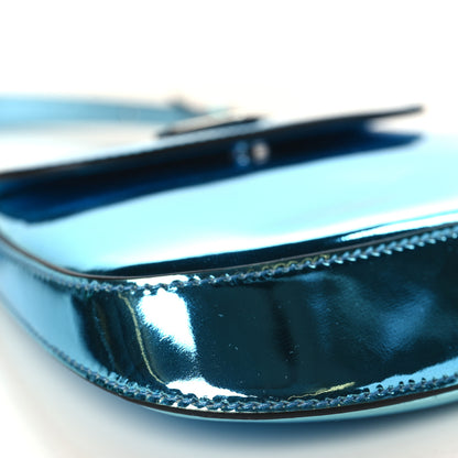 Prada Metallic Brushed Calfskin Mini Cleo Flap Adjustable Strap Shoulder Bag Blue 7 of 8