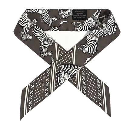Hermes Silk Les Zebres Twilly Gris Taupe Black White 1 of 3