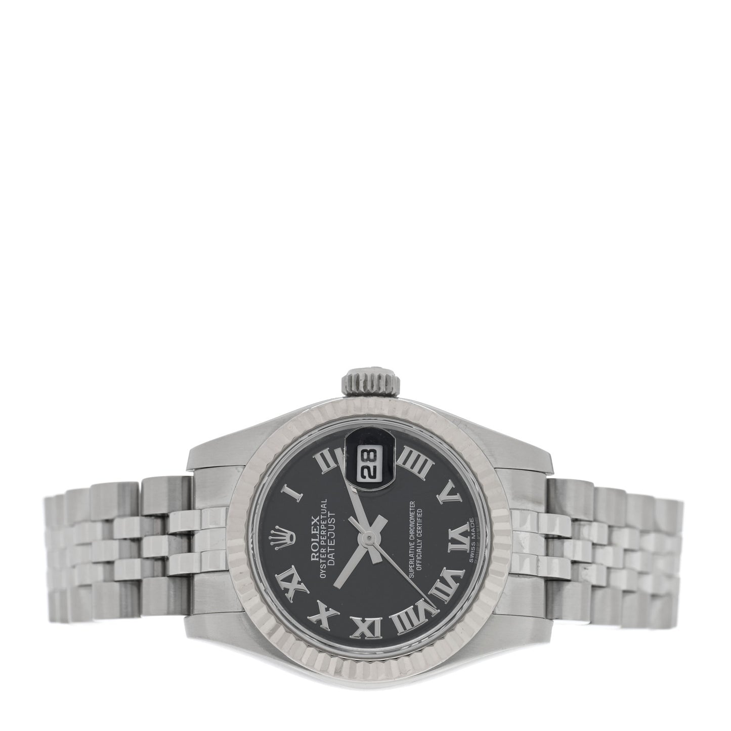 Stainless Steel 18K White Gold 26mm Oyster Perpetual Datejust Watch Black Roman 179174