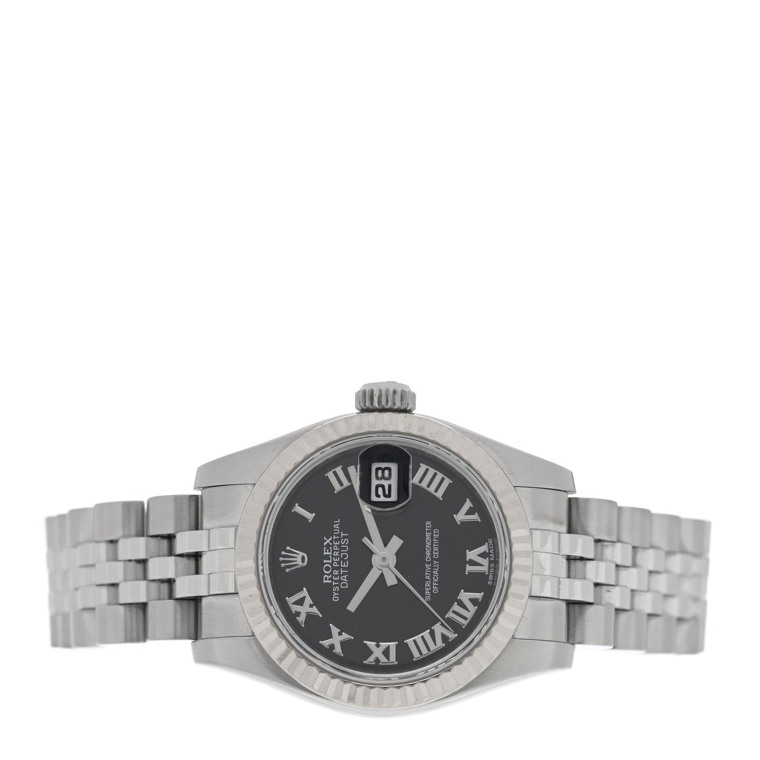 Rolex Stainless Steel 18K White Gold 26mm Oyster Perpetual Datejust Watch Black Roman 179174 2 of 5