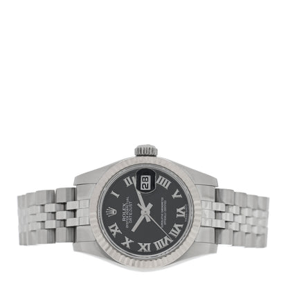 Rolex Stainless Steel 18K White Gold 26mm Oyster Perpetual Datejust Watch Black Roman 179174 2 of 5