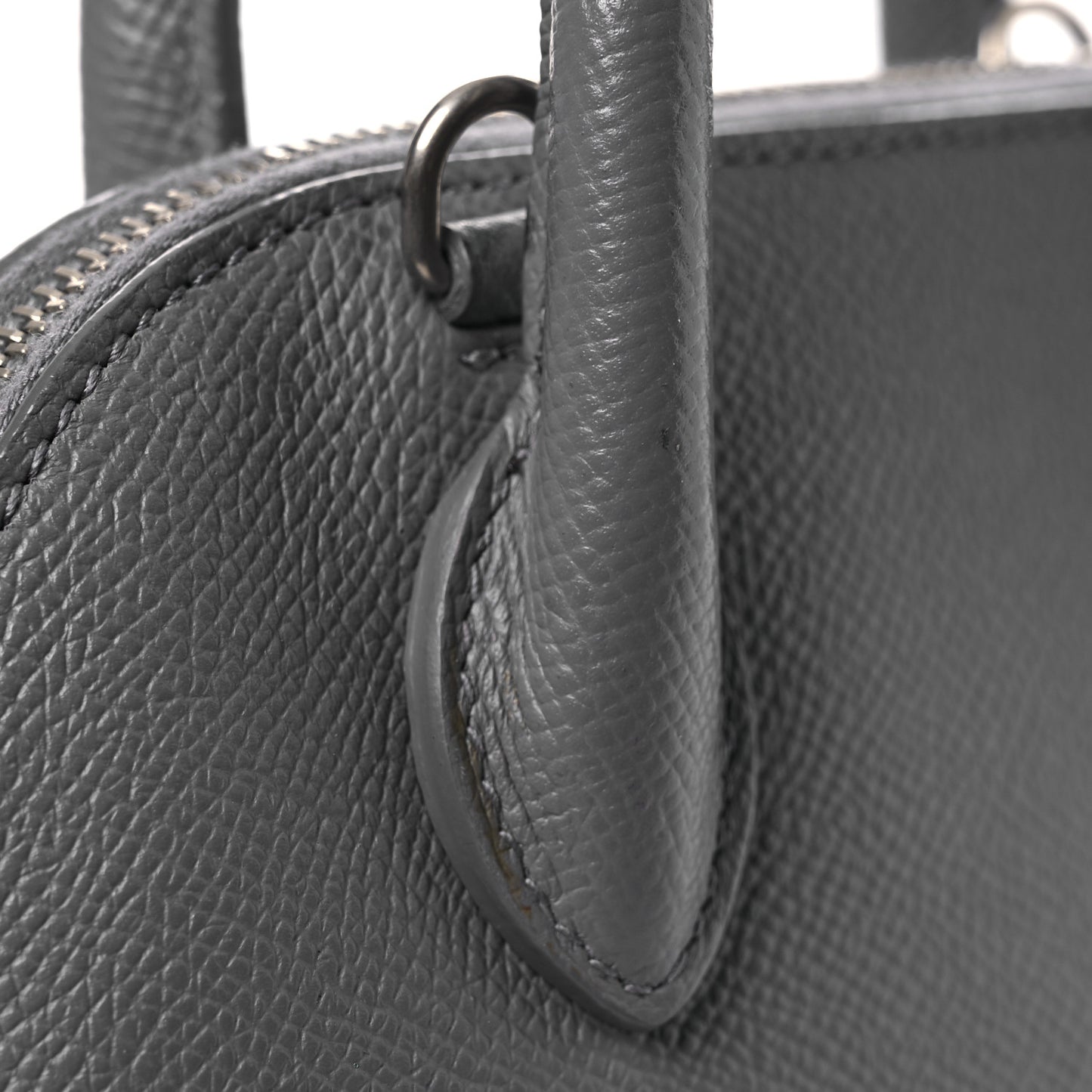 Signature Grained Calfskin Logo XXS Ville Top Handle Bag Gris Perle Fonce White