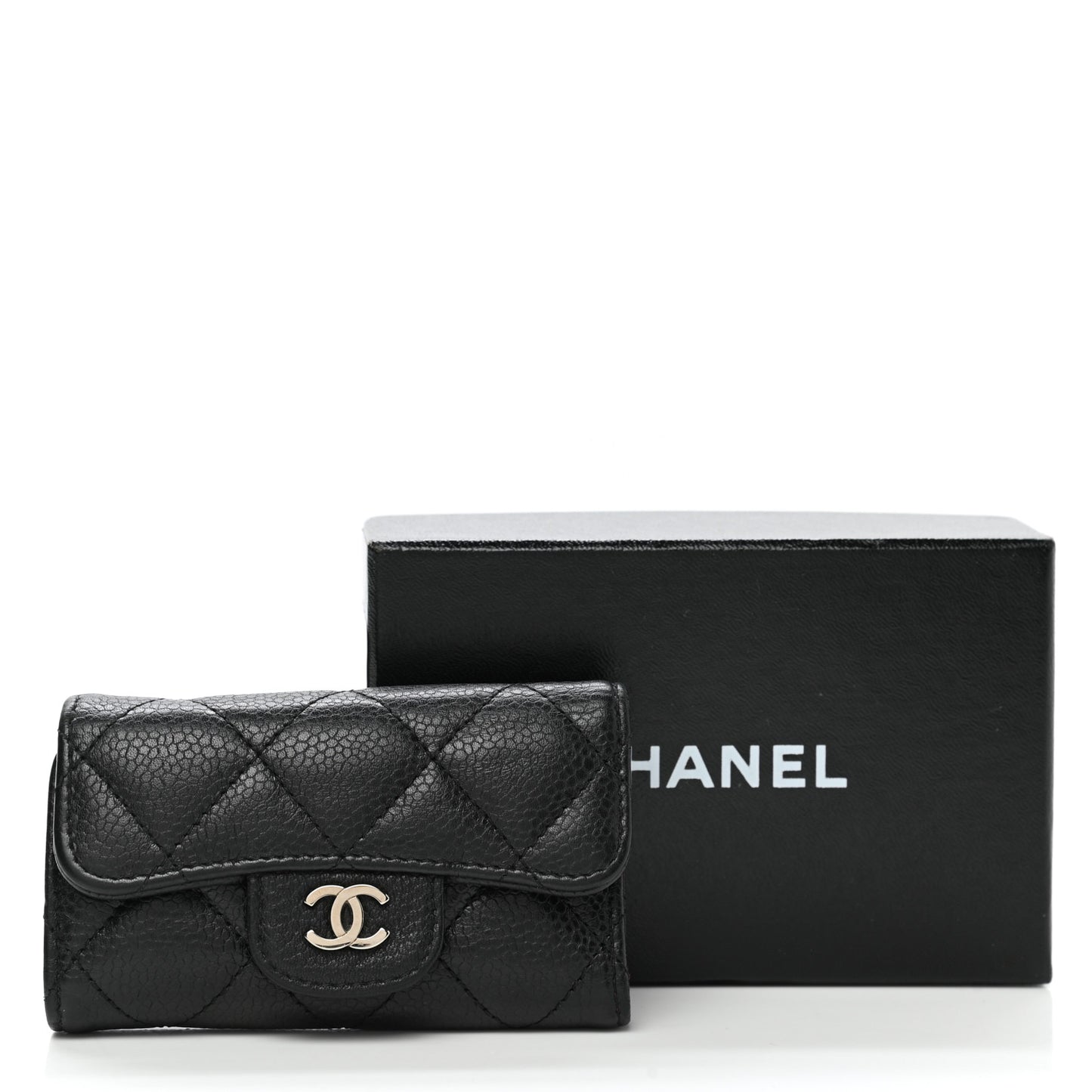 Caviar Quilted 6 Key Holder Black