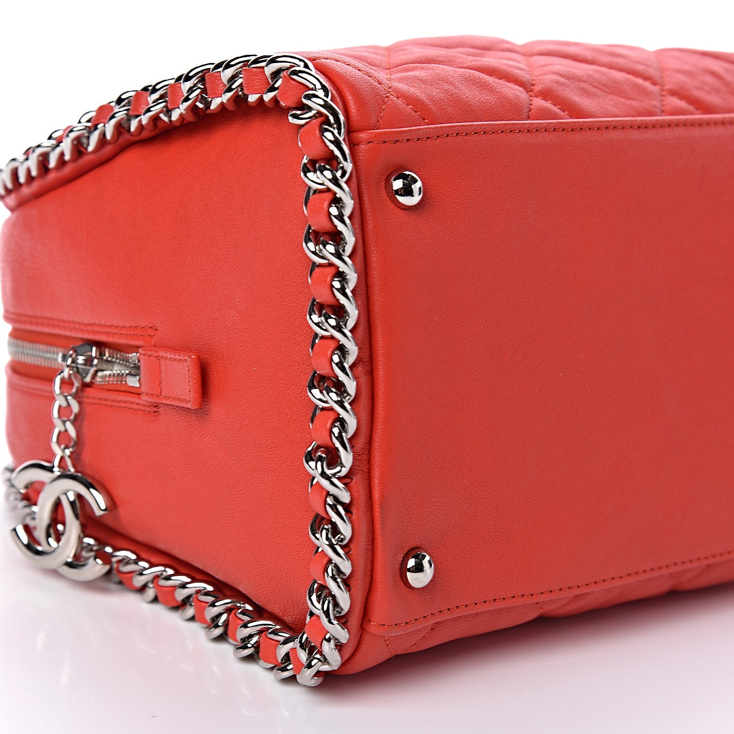 Chanel Washed Lambskin Chain Around Bowler Red 8 of 10