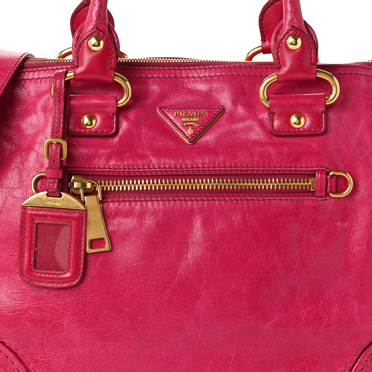 Vitello Shine Zip Tote Pink