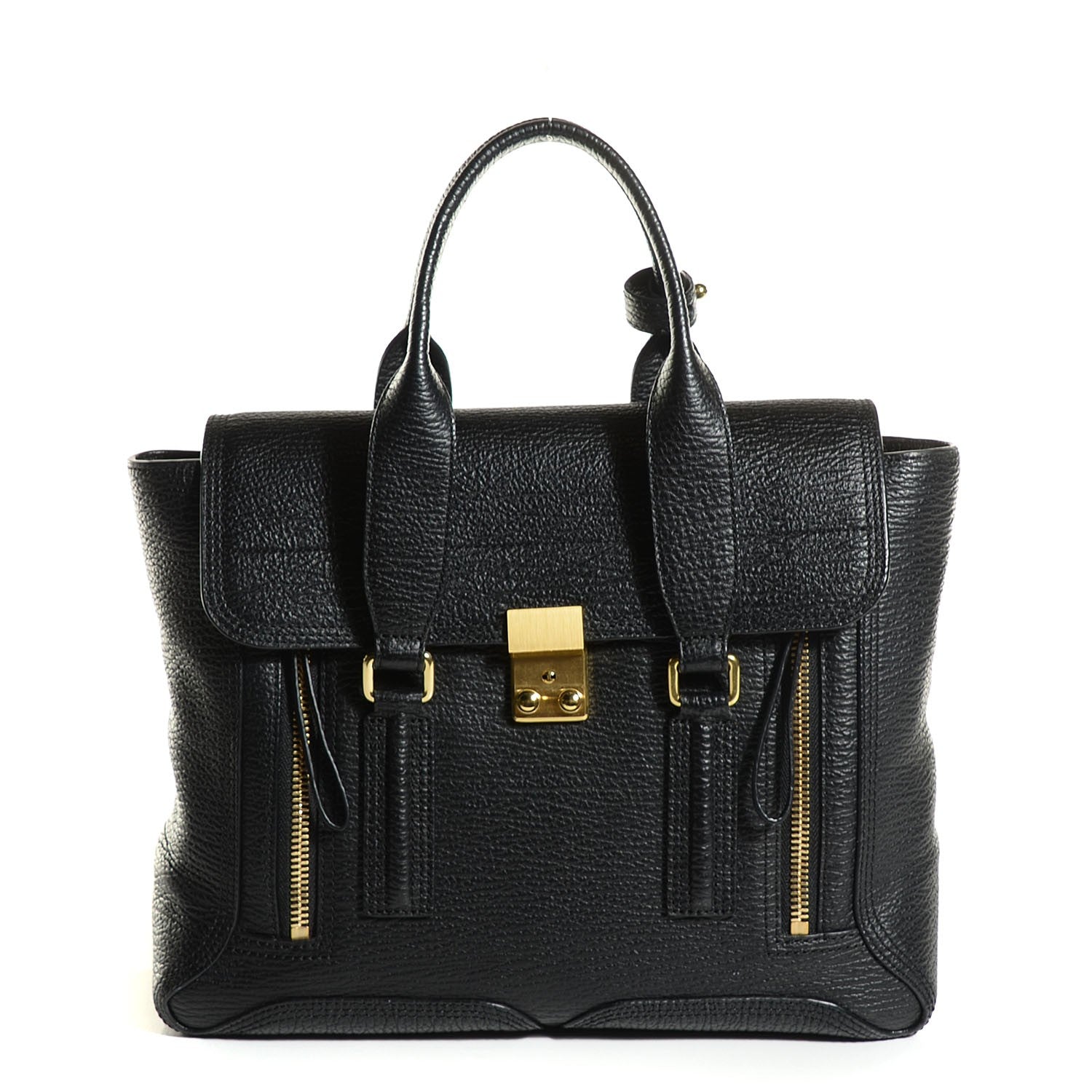 3.1 Phillip Lim 3.1 Textured Calfskin Medium Pashli Satchel Black 1 of 13