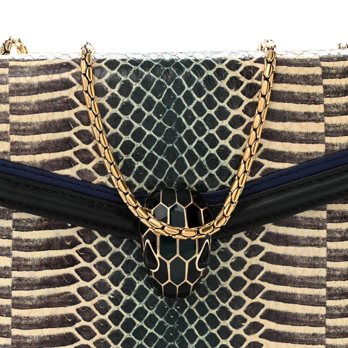 Bulgari Calfskin Snakeskin Serpenti Forever Crossbody Bag Blue Black Multicolor 7 of 12