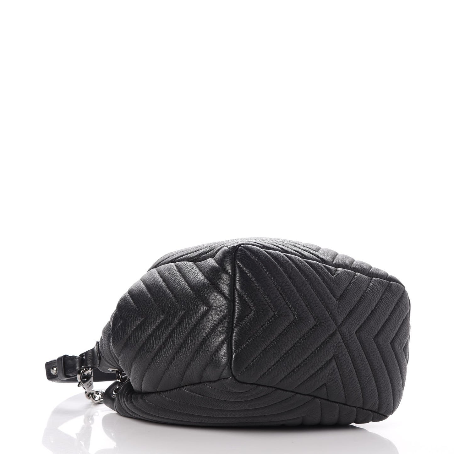 Deerskin Chevron Small CC Chain Bucket Bag Black