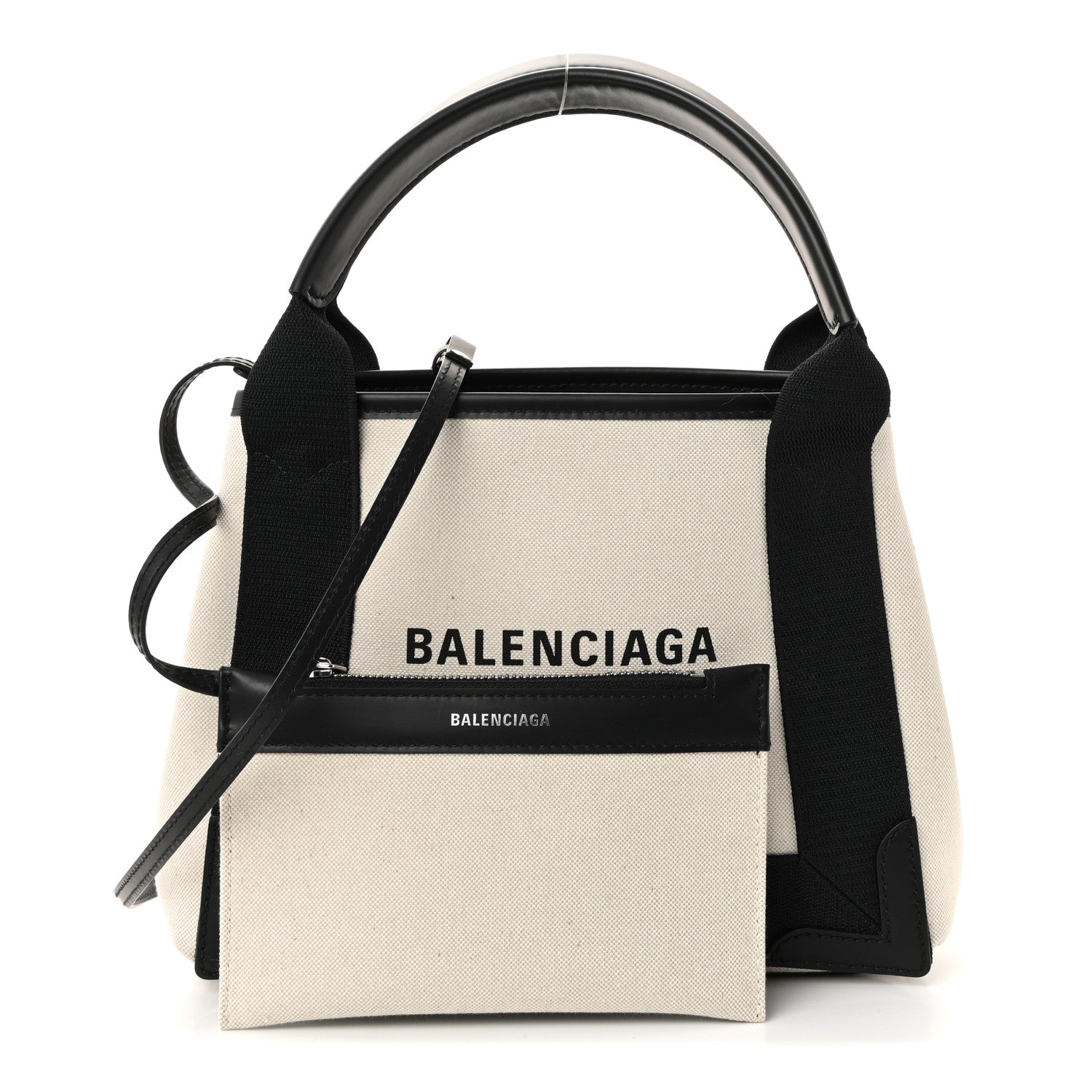 Balenciaga Cotton Canvas Calfskin Navy Cabas XS Natural Black 3 of 10