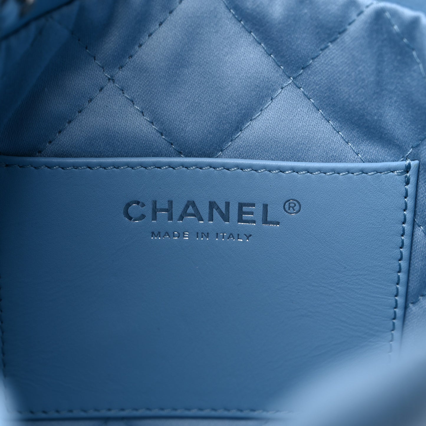 Shiny Calfskin Quilted Mini Chanel 22 Light Blue