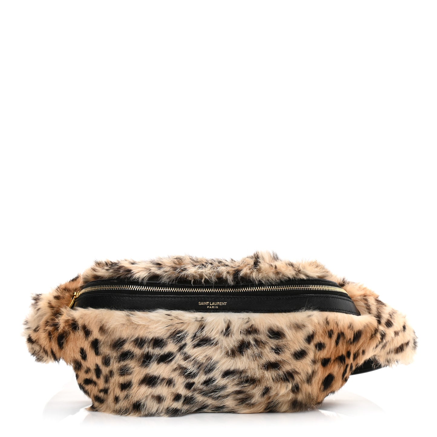Rabbit Fur Leopard Print Belt Bag Beige