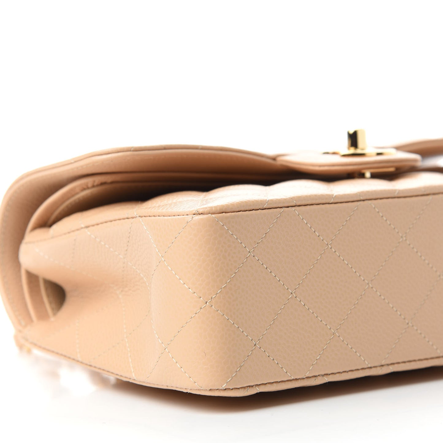 Caviar Quilted Small Double Flap Beige