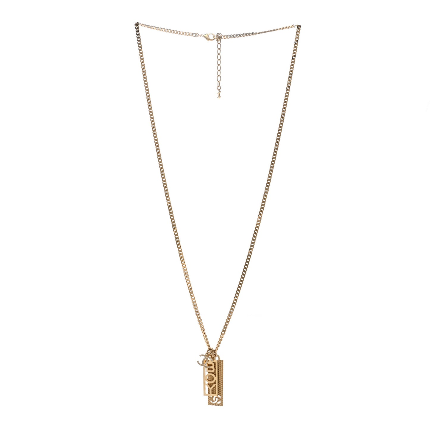 Metal Crystal CC Boy Pendant Long Necklace Gold