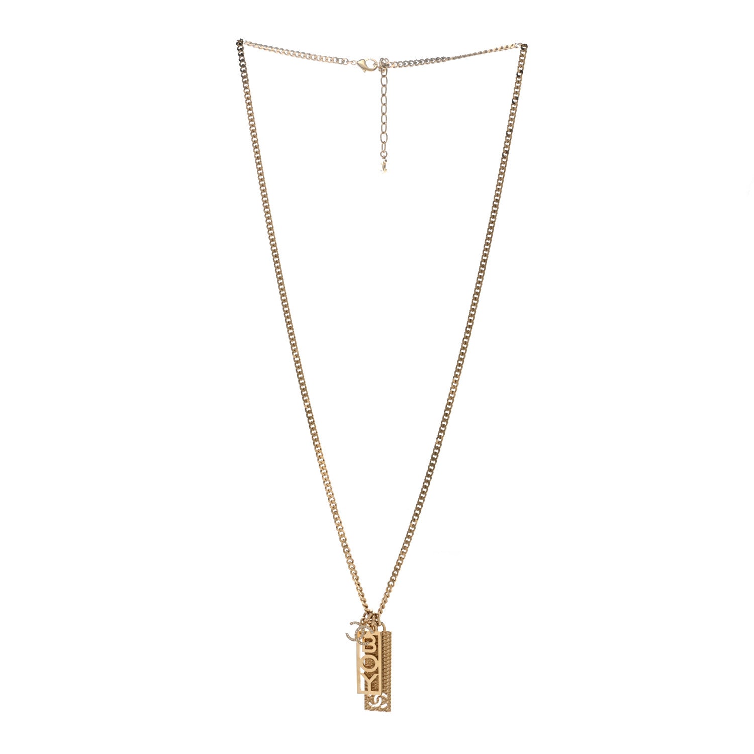 Chanel Metal Crystal CC Boy Pendant Long Necklace Gold 3 of 5