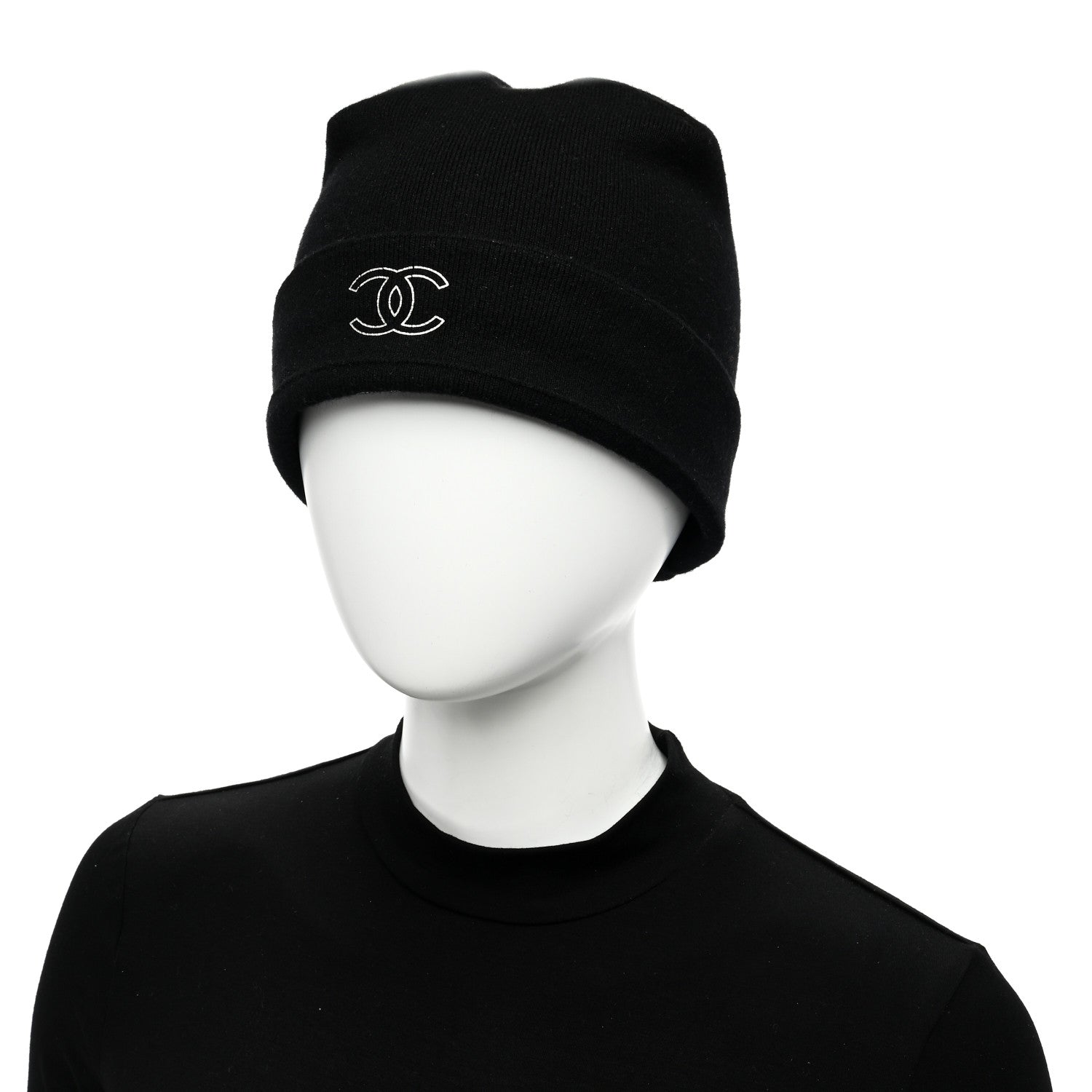 Chanel Cashmere CC Brooch Beanie Hat Black Ruthenium 2 of 4