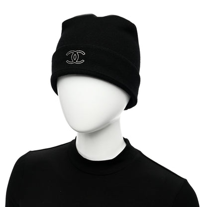 Chanel Cashmere CC Brooch Beanie Hat Black Ruthenium 2 of 4