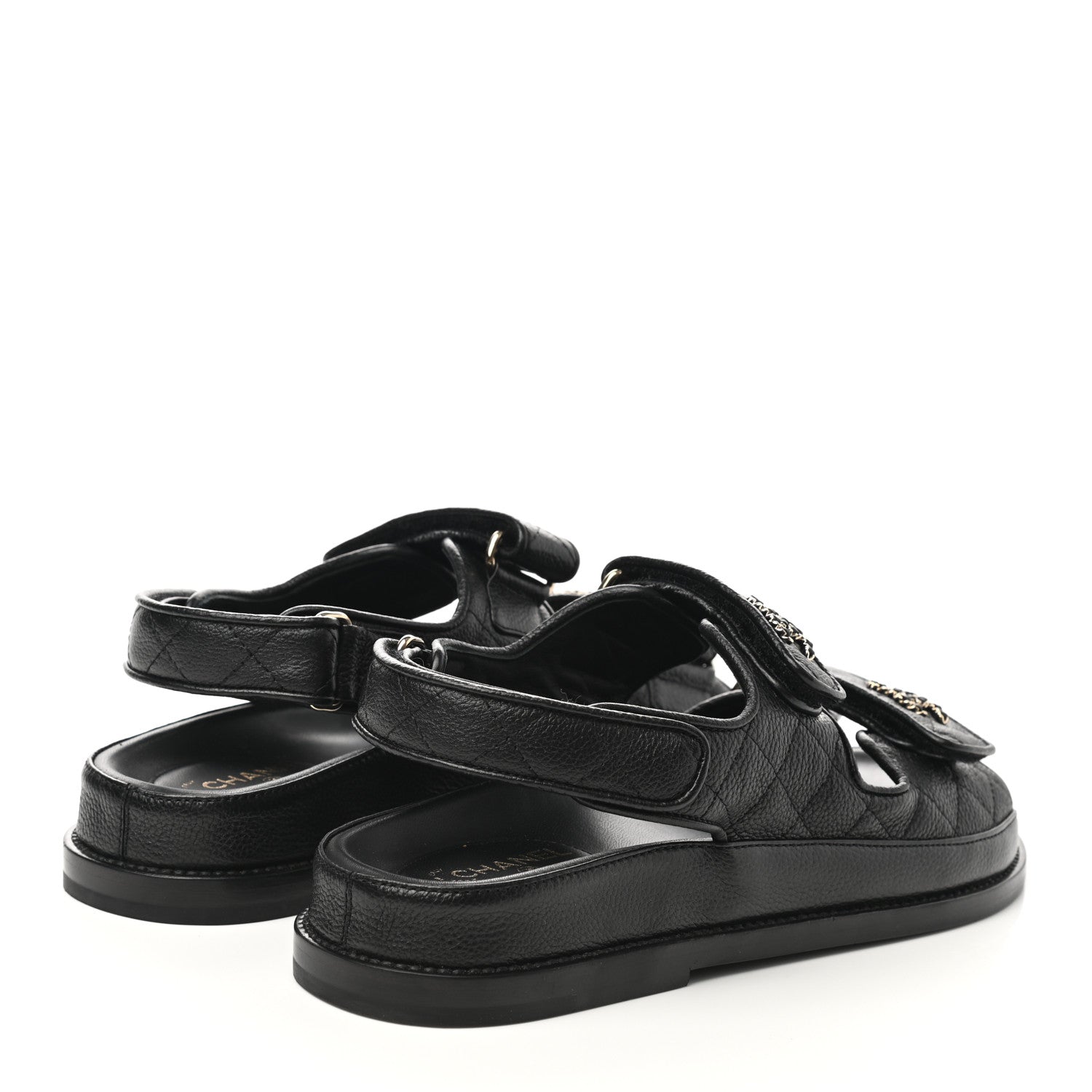 Chanel Grained Calfskin Velcro Dad Sandals 36.5 Black 4 of 10