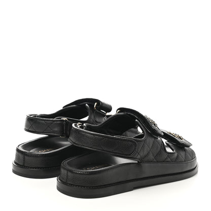 Chanel Grained Calfskin Velcro Dad Sandals 36.5 Black 4 of 10