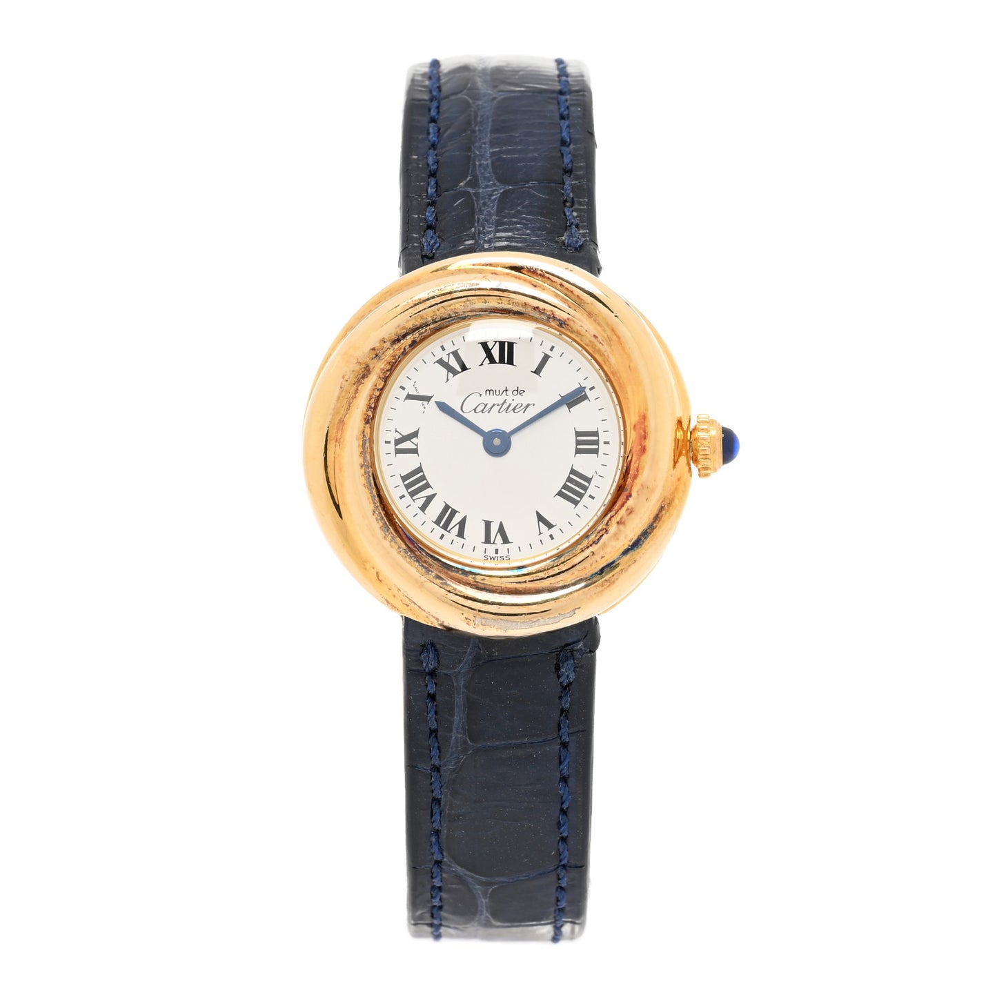 Sterling Silver Vermeil Alligator 26mm Must De Cartier Trinity Quartz Watch