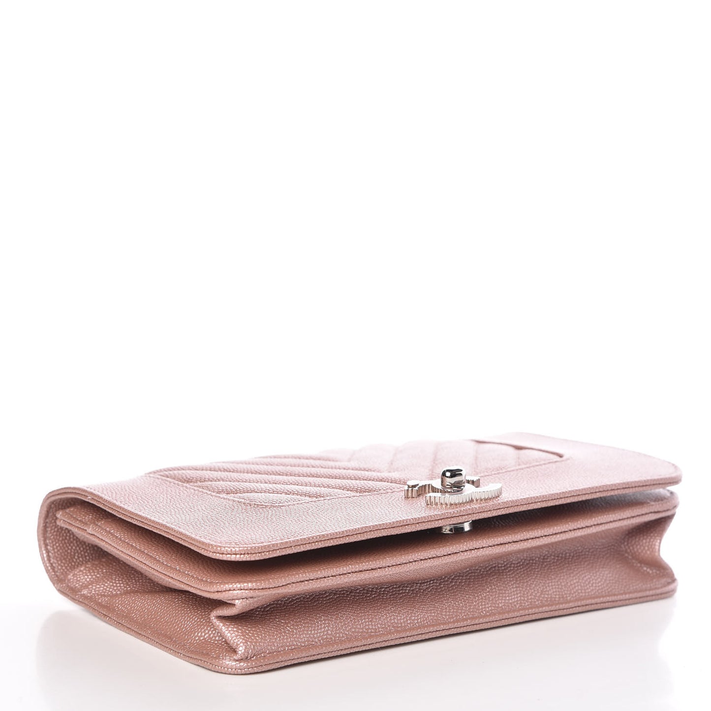 Metallic Caviar Chevron Quilted Vintage Mademoiselle Wallet On Chain WOC Pink