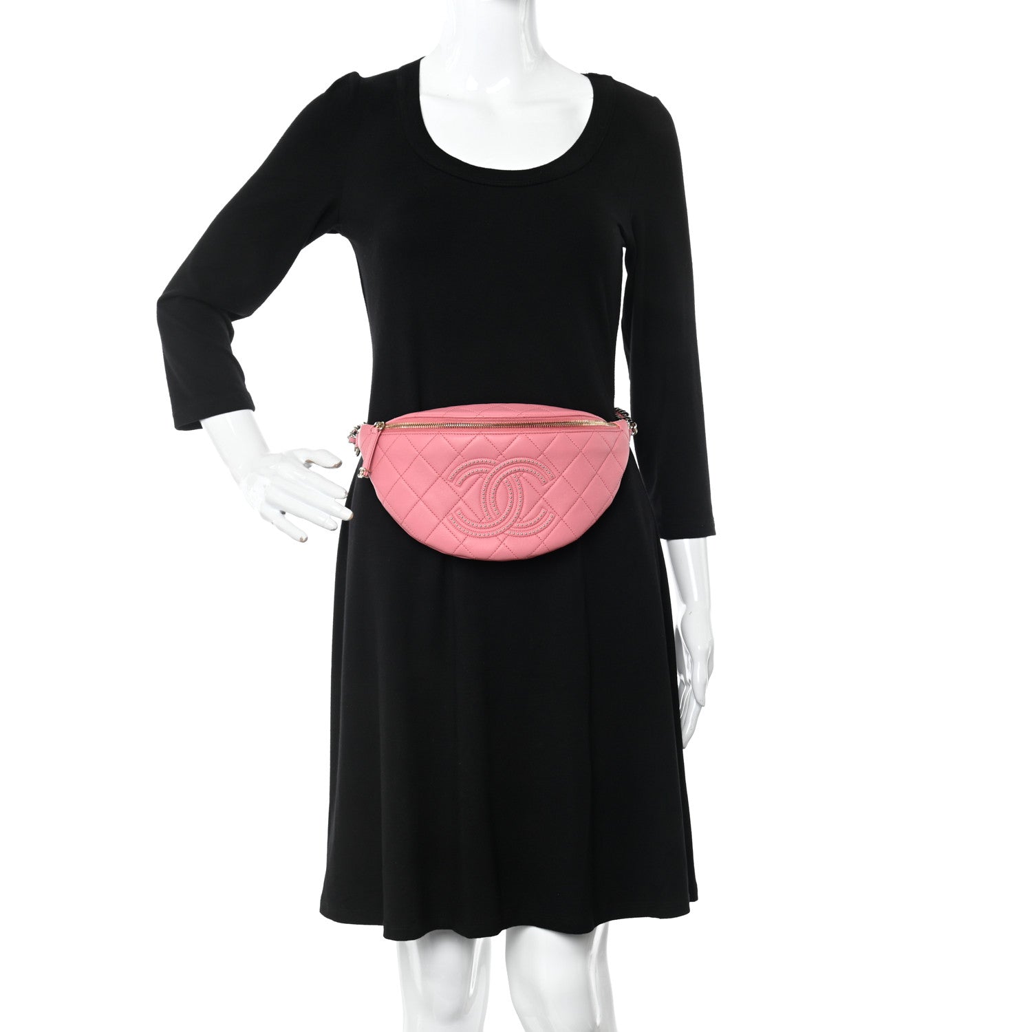 Chanel Lambskin Quilted Studded Waist Bag Fanny Pack Pink 2 of 10