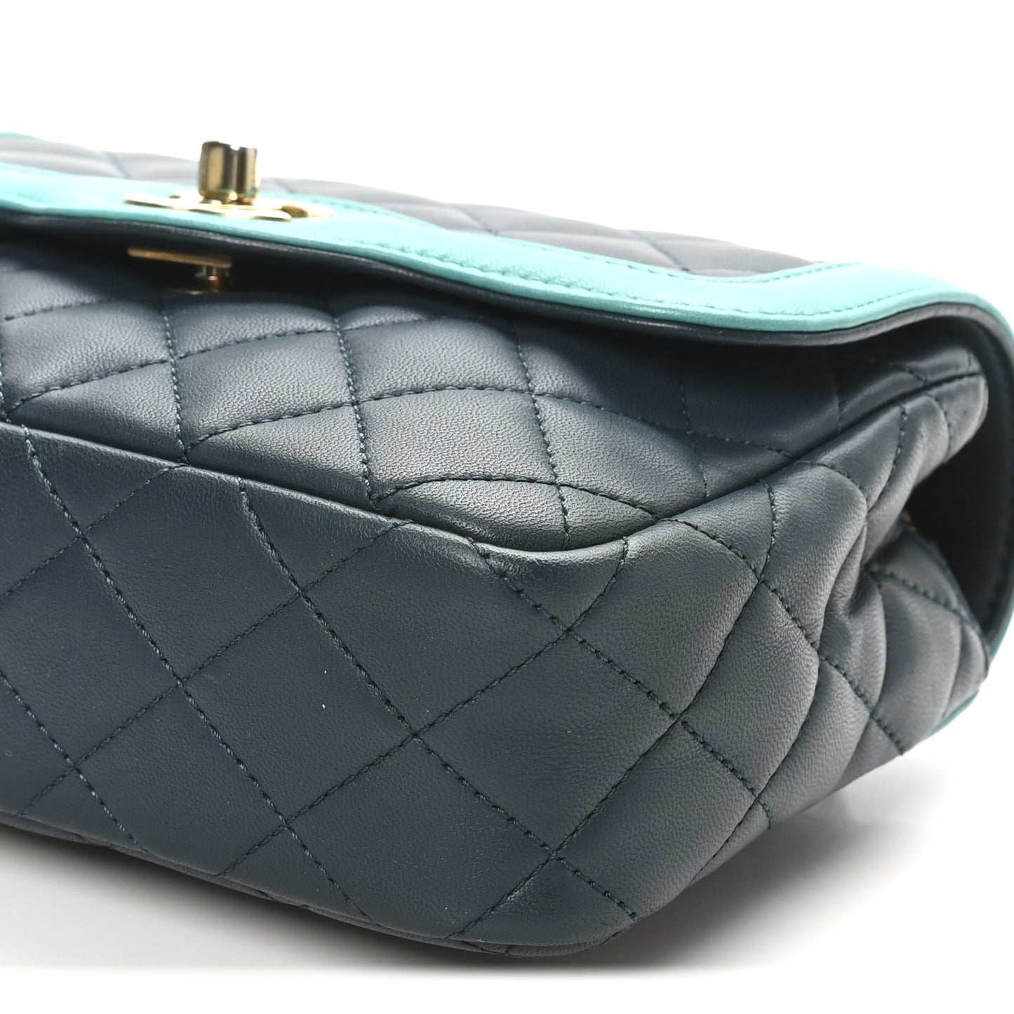 Lambskin Quilted Two Tone Day Flap Navy Turquoise