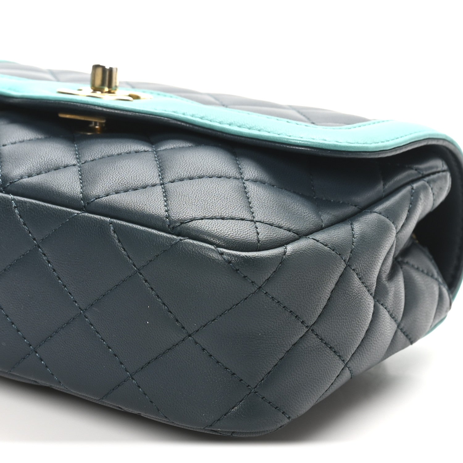 Chanel Lambskin Quilted Two Tone Day Flap Navy Turquoise 10 of 10