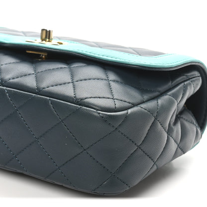 Chanel Lambskin Quilted Two Tone Day Flap Navy Turquoise 10 of 10