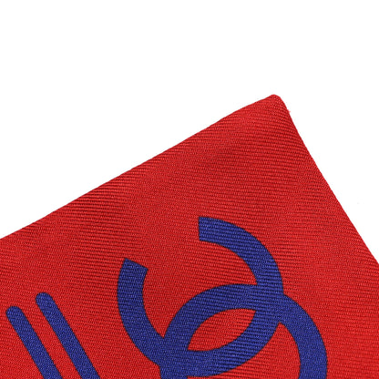 Chanel Silk Slim Bandeau Scarf Dark Red Blue White 3 of 4
