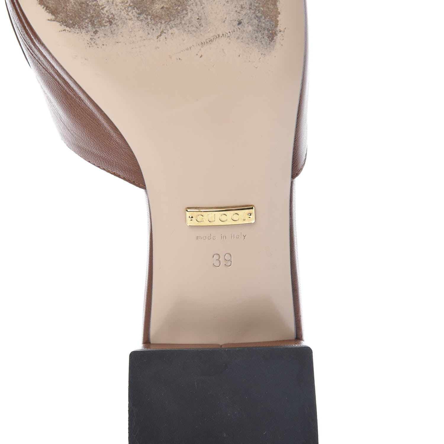 Gucci Malaga Kid Zumi Mid Heel Slide Sandals 39 Brown Papaya 7 of 14
