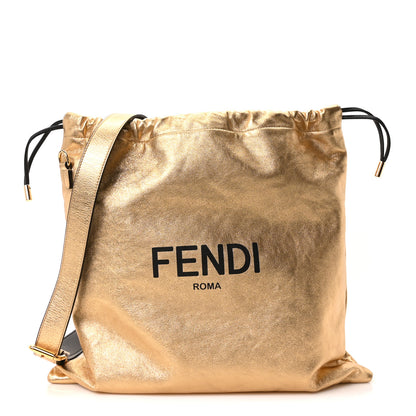 Fendi Laminated Calfskin Medium Drawstring Pouch Bag Oro Black 1 of 10
