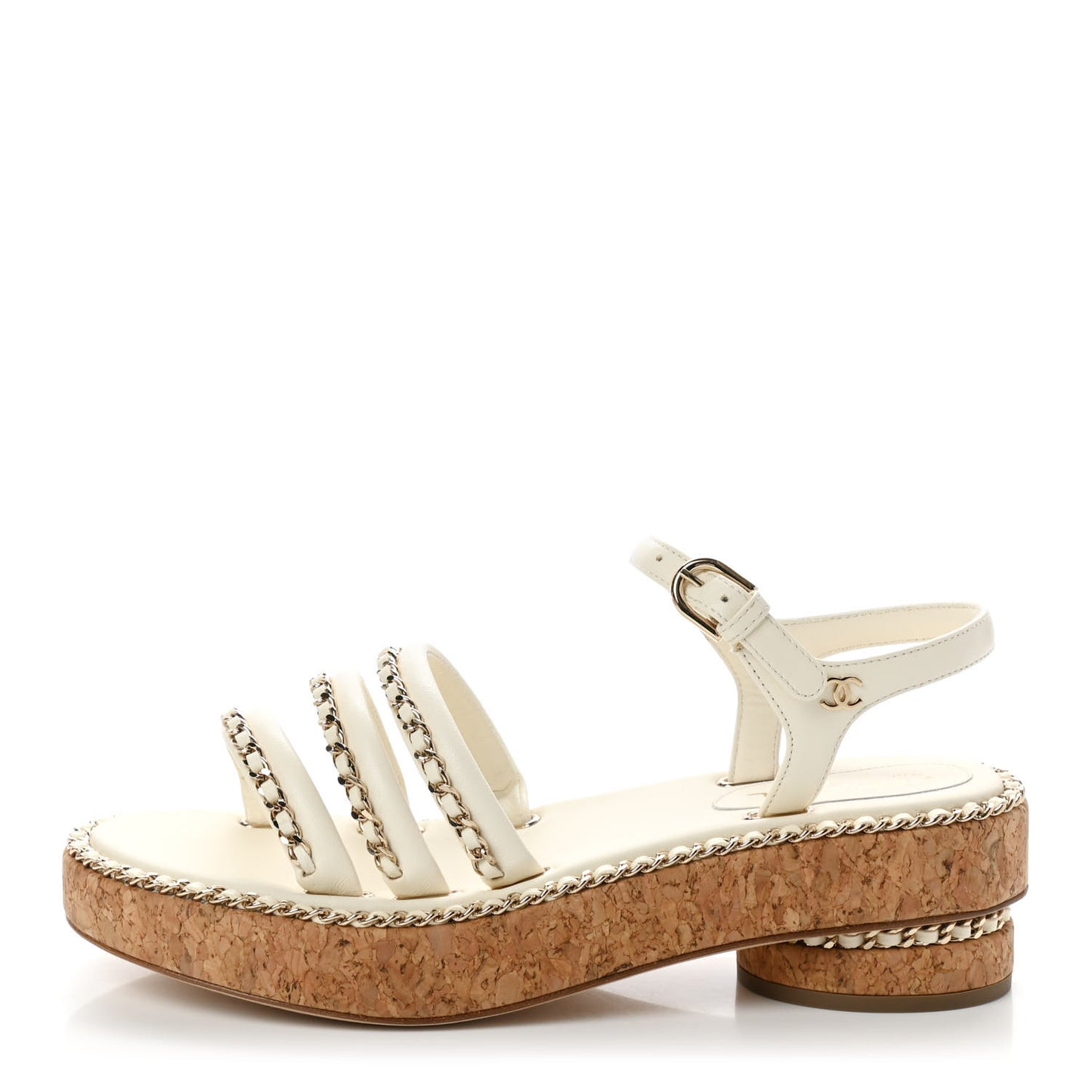 Lambskin Chain Cork Sandals 35.5 White