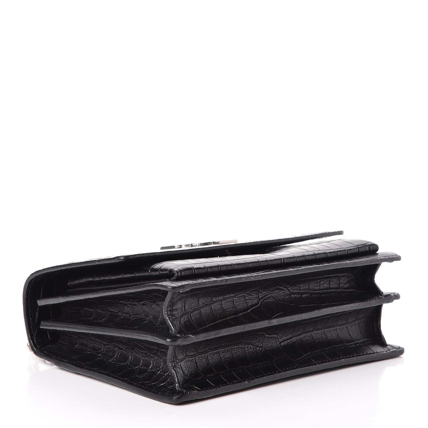 Saint Laurent Calfskin Crocodile Embossed Medium Monogram Sunset Black 4 of 10