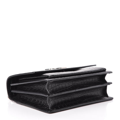 Saint Laurent Calfskin Crocodile Embossed Medium Monogram Sunset Black 4 of 10
