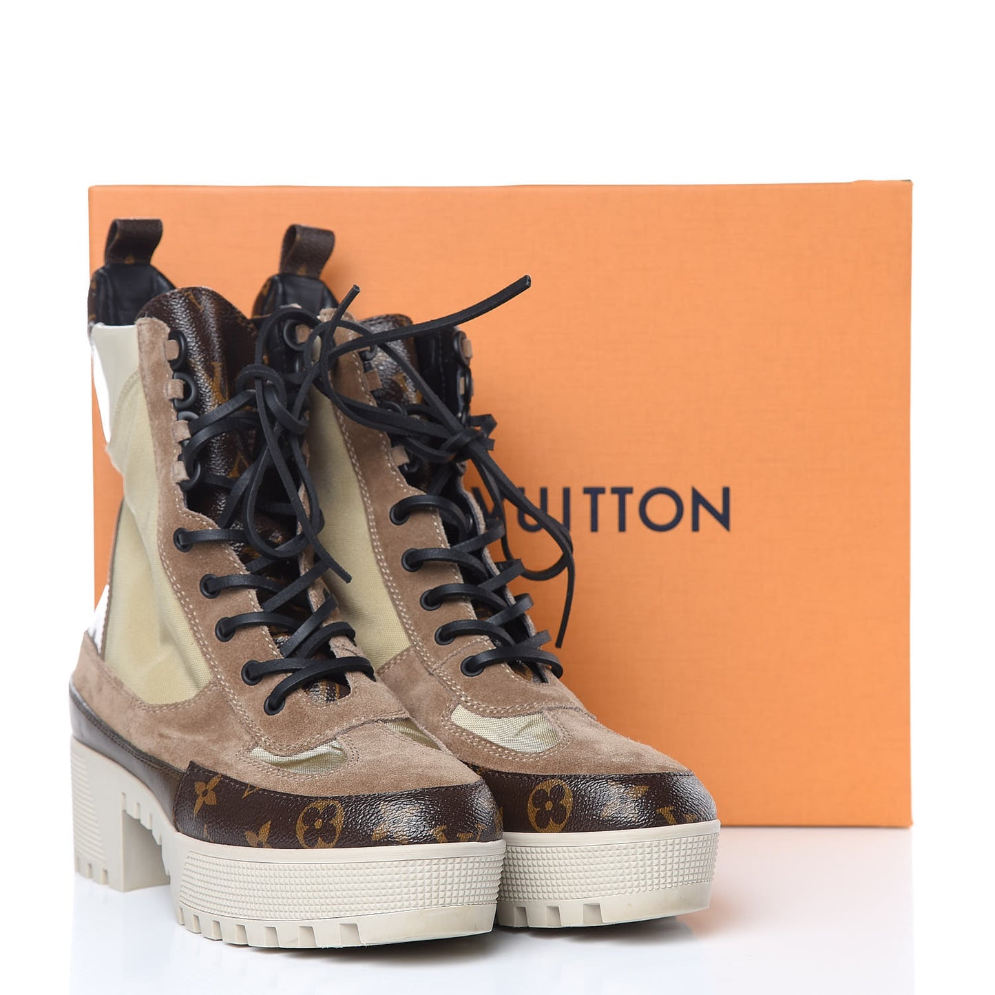 Suede Calfskin Monogram Laureate Platform Desert Boots 41 Beige